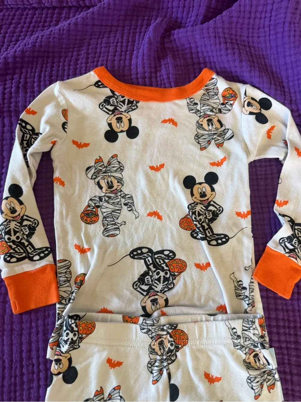 Disney White Halloween Mickey Mummy Pajama Bottoms with Orange Cuffs